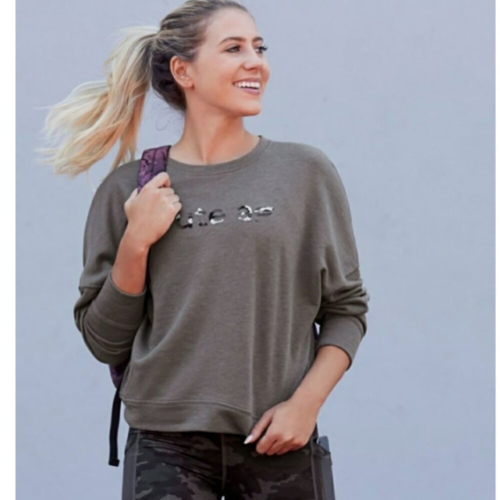Fabletics “ Cute AF” Charcoal Gray Sweatshirt